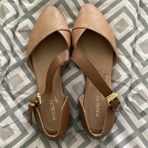 Madeline Women's Beige and Brown Flats with Gold Buckle